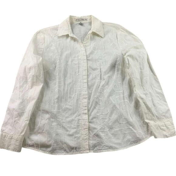 Vintage David Brooks Button Down Shirt Women L White Long Sleeve Embroidery - Picture 1 of 8